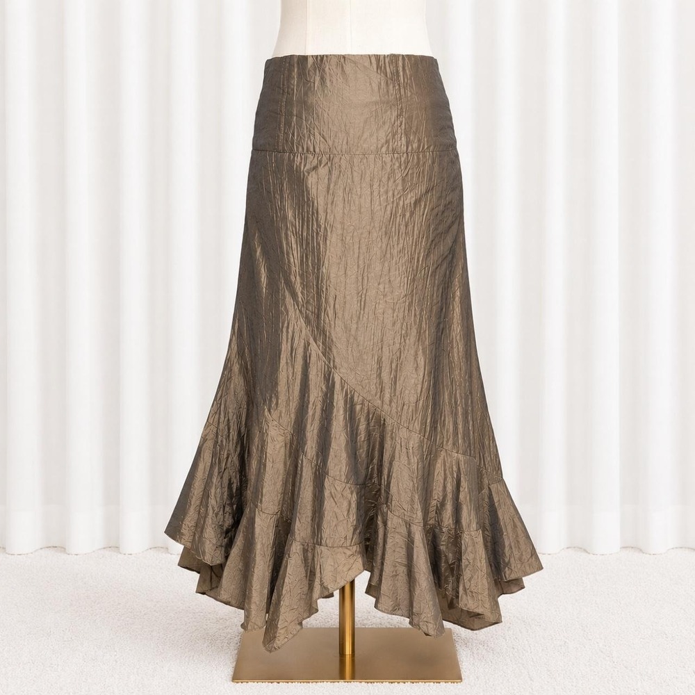Y2K Bronze Metallic Asymmetrical Mermaid Maxi Skirt